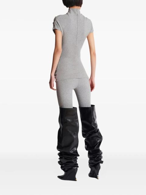 Balmain draped short-sleeve knit top - Grey
