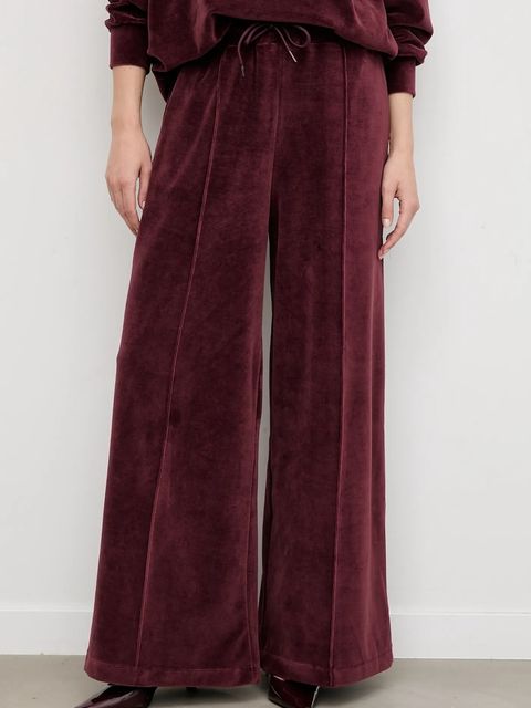 Answear.LAB spodnie dresowe welurowe damskie kolor bordowy gładkie