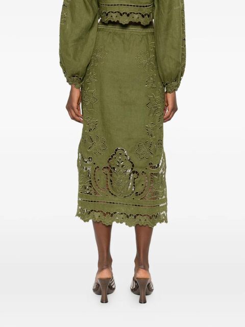 FARM Rio floral cut-out midi skirt - Green