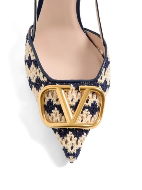 Valentino Garavani VLogo Signature slingback pumps in crochet fabric 80mm - Blue
