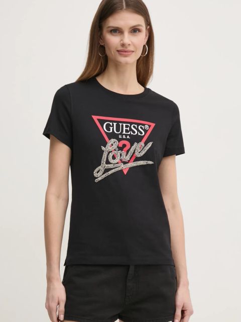 Guess t-shirt bawełniany damski kolor czarny W5RI10 I3Z14