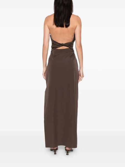 SIR. halterneck ruched dress - Brown
