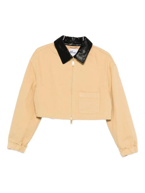 Self-Portrait leather-collared jacket - Neutrals