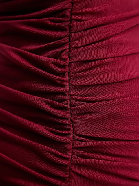 Bardot sukienka kolor bordowy maxi dopasowana 59987DB