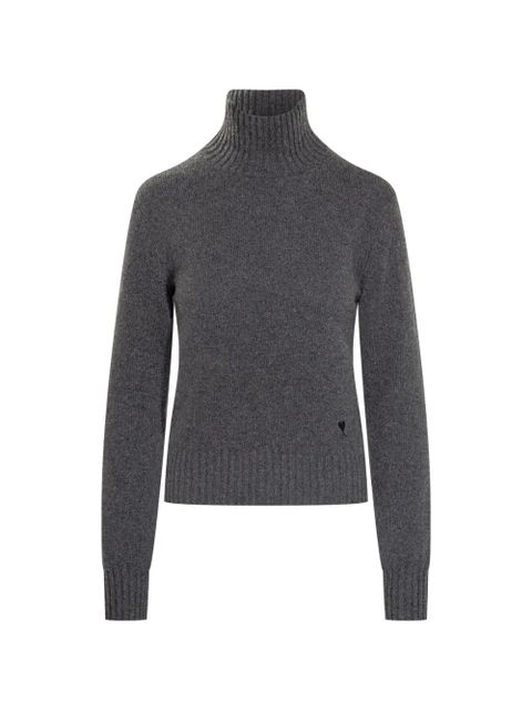 AMI Paris heart-embroidered turtleneck sweater - Grey