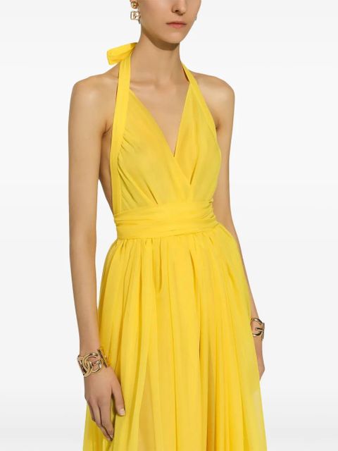 Dolce & Gabbana pleated halterneck silk maxi dress - Yellow