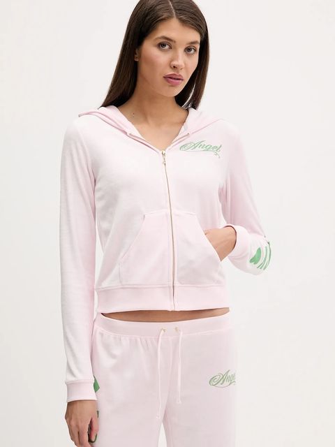 Juicy Couture bluza welurowa Angel damska kolor różowy z kapturem z nadrukiem JCNAS126455 - zdjęcie produktu nr 1