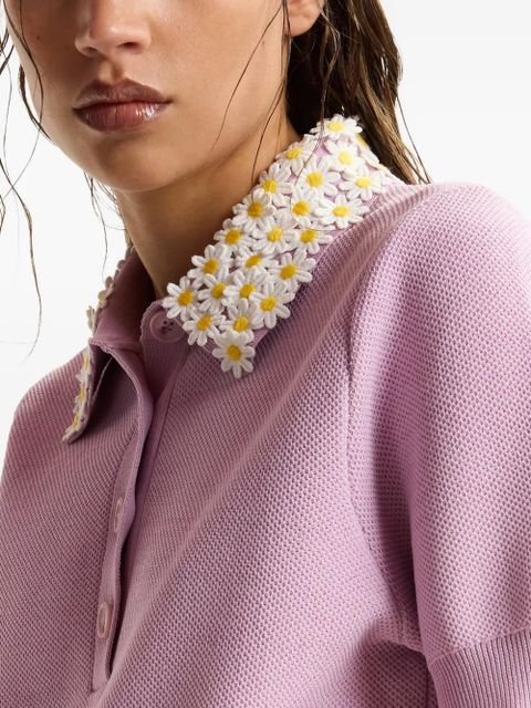 Essentiel Antwerp floral-embellished fine-knit polo top - Purple