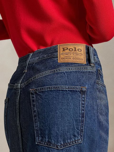 Polo Ralph Lauren spódnica jeansowa kolor granatowy midi prosta 211A95501