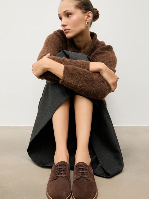 Answear.LAB półbuty zamszowe damskie kolor brązowy na płaskim obcasie - zdjęcie produktu nr 1