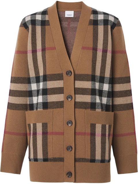 Burberry checked wool-cashmere blend cardigan - Brown - zdjęcie produktu nr 1