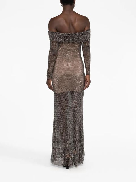 Self-Portrait off-shoulder embellished maxi dress - Black