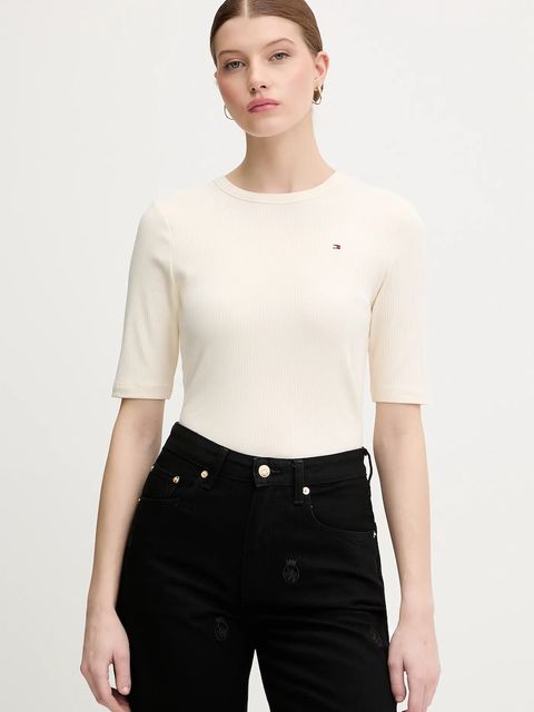 Tommy Hilfiger t-shirt damski kolor beżowy WW0WW47308 - zdjęcie produktu nr 1