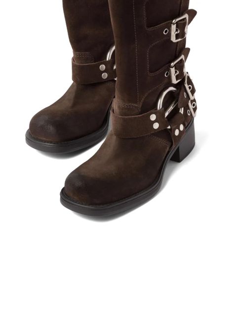Miu Miu buckle-detail block-heel boots - Brown