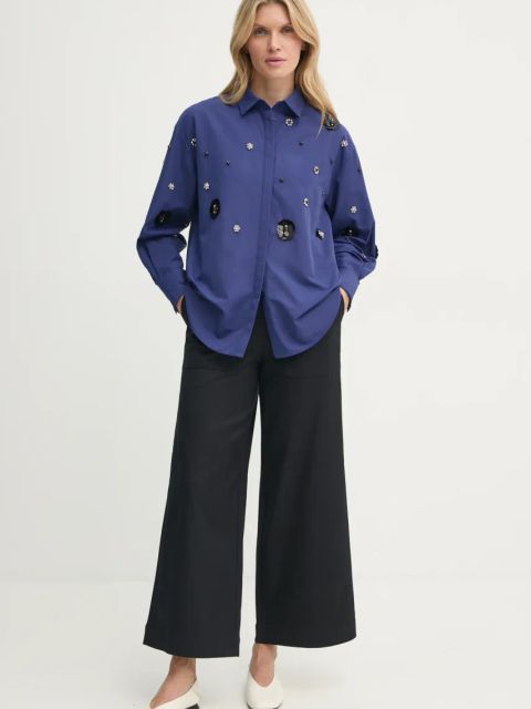 Bruuns Bazaar koszula damska kolor granatowy regular z kołnierzykiem klasycznym BBW4201