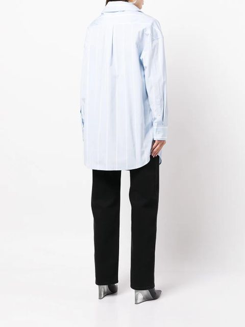 Alexander Wang crystal-embellished striped cotton shirt - Blue