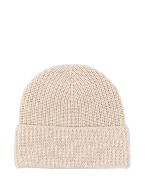 Moncler ribbed logo-patch beanie - Neutrals