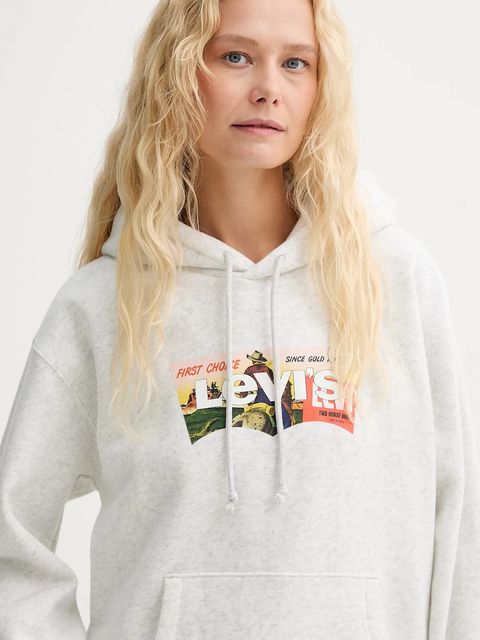 Levi's bluza damska kolor szary z kapturem wzorzysta A8801