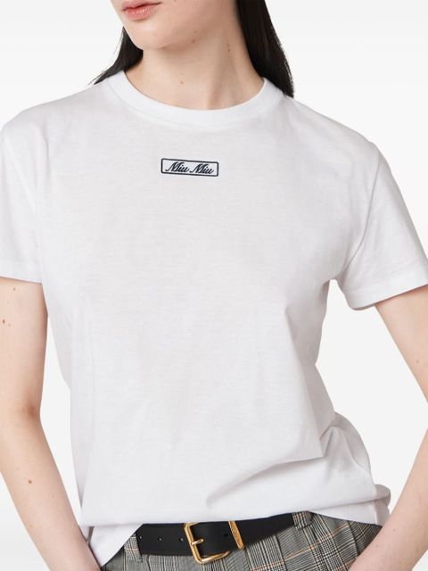 Miu Miu logo-embroidered cotton T-shirt - White