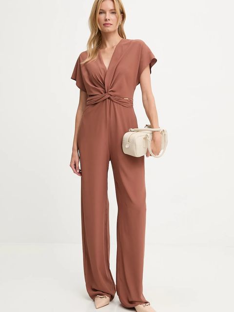 Answear.LAB kombinezon kolor brązowy z dekoltem w szpic - zdjęcie produktu nr 1