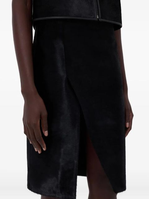 LouLou de Saison MYRA asymmetrical pony-effect leather midi skirt - Black