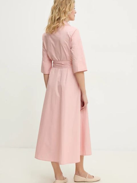 Answear.LAB sukienka bawełniana kolor różowy midi rozkloszowana