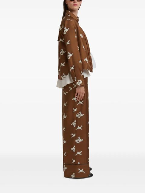 Marni raven-print wide-leg trousers - Brown