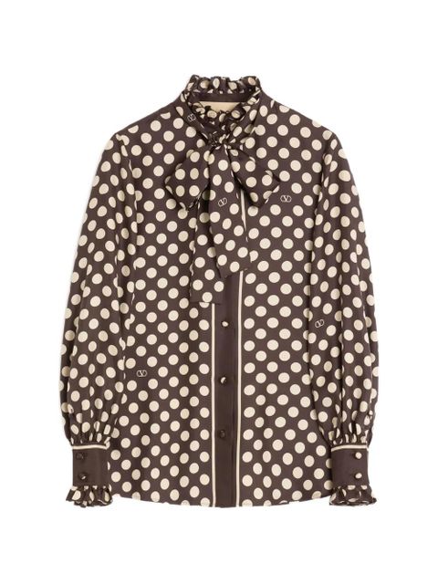 Valentino Garavani Plus De Pois-print ruffled shirt - Brown - zdjęcie produktu nr 1