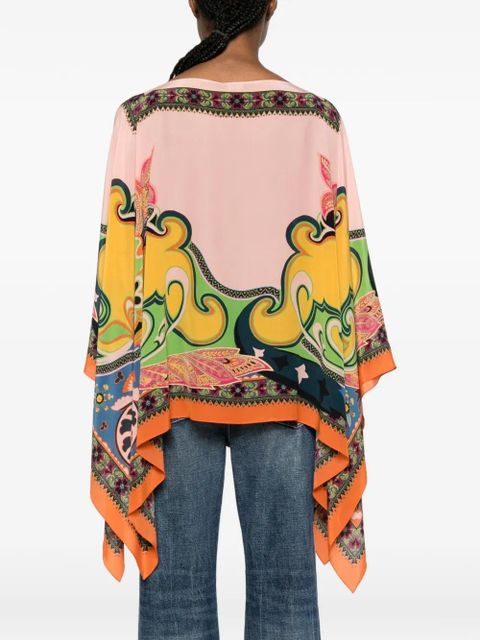 ETRO paisley-print boat-neck poncho - Pink