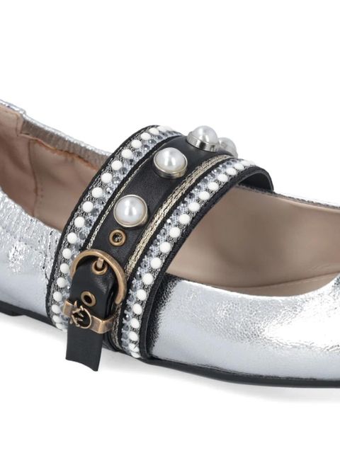 PINKO pearl-embellished buckle ballet flats - Grey