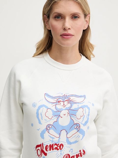 Kenzo bluza bawełniana damska kolor biały z nadrukiem FG52SW2034MJ