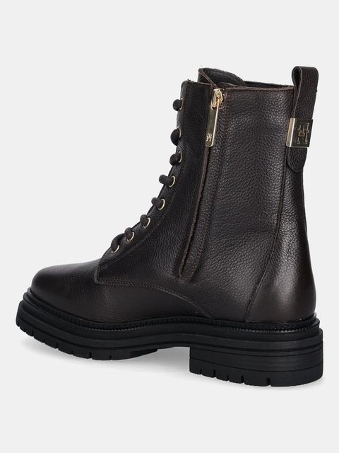 Tommy Hilfiger workery skórzane TH PLAQUE PEBBLE LACE BOOT damskie kolor brązowy na platformie lekko ocieplone FW0FW08767