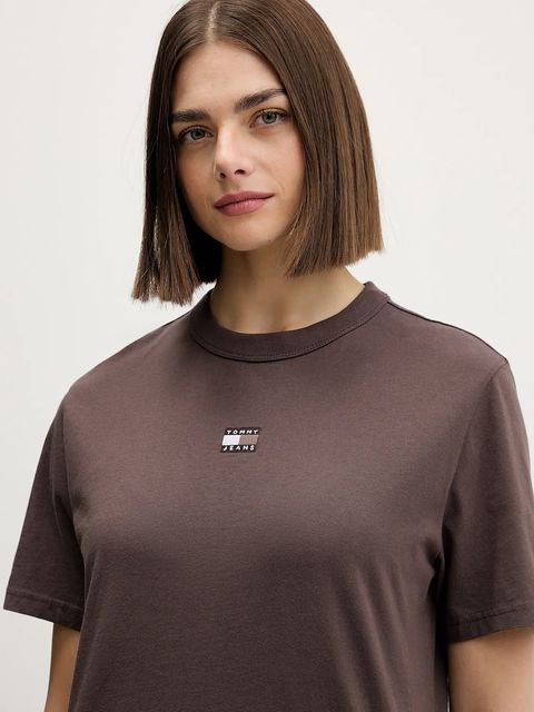 Tommy Jeans t-shirt bawełniany damski kolor brązowy DW0DW22202