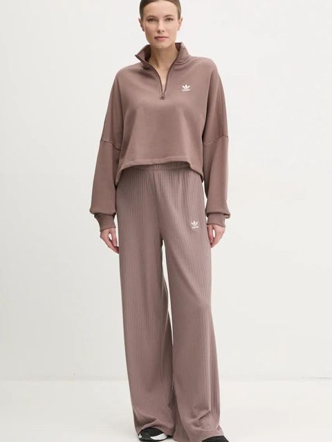 adidas Originals bluza bawełniana Essential damska kolor brązowy gładka JD0922