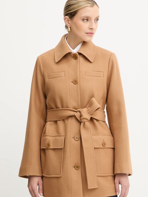 Liu Jo płaszcz z domieszką wełny kolor brązowy MF5120 J4873 - zdjęcie produktu nr 1