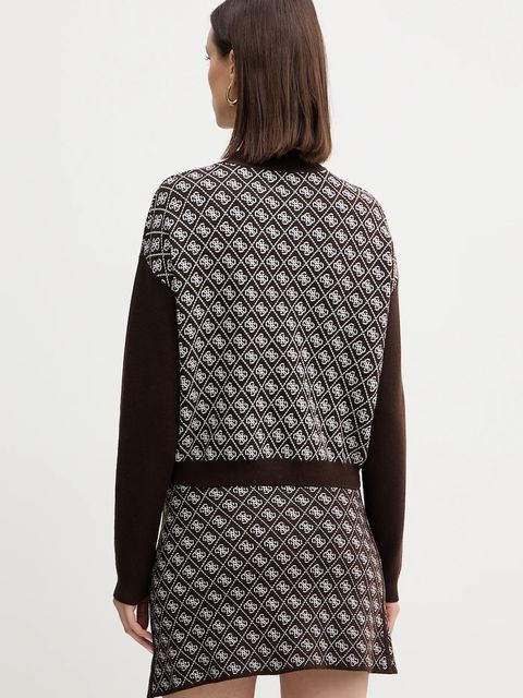 Guess sweter z domieszką wełny AUBREY damski kolor brązowy z półgolfem W5BR23 Z3JD2