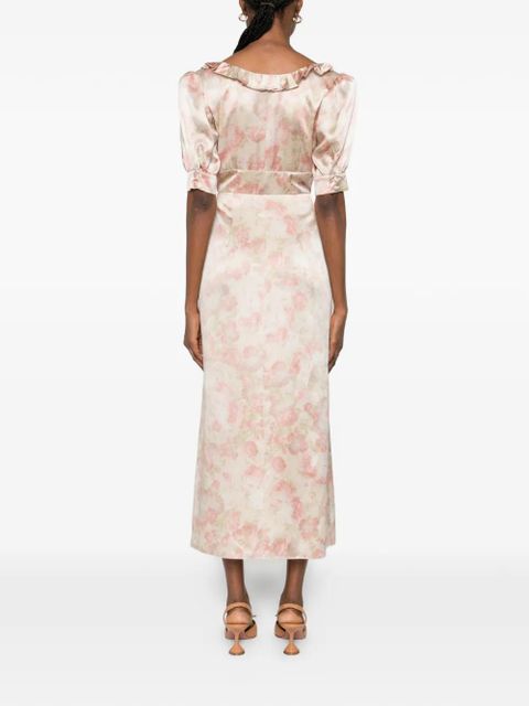 Alessandra Rich ruffled floral-print silk midi dress - Neutrals