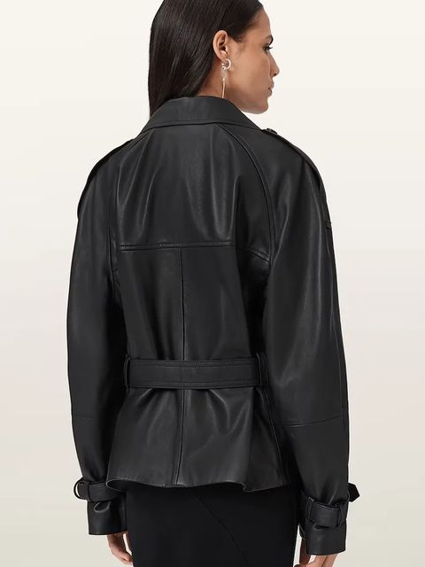 AllSaints trencz skórzany REED kolor czarny W035LD