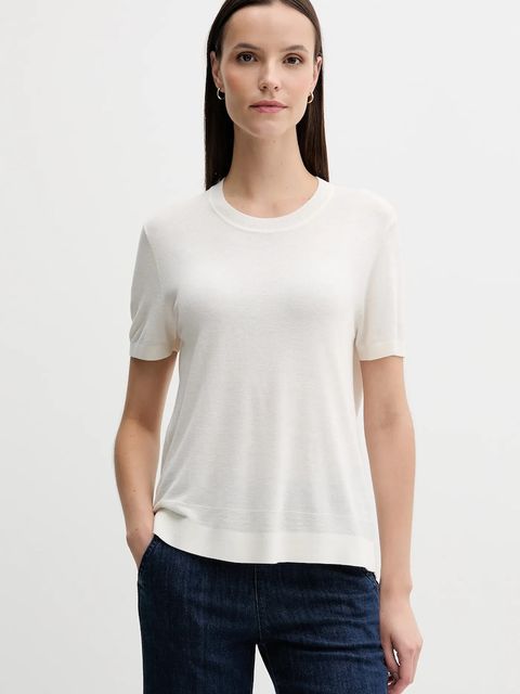 United Colors of Benetton t-shirt z jedwabiem damskie kolor beżowy 1ZRED10BK - zdjęcie produktu nr 1