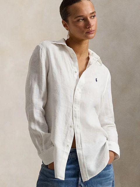 Polo Ralph Lauren koszula lniana kolor biały relaxed z kołnierzykiem klasycznym 211970730 - zdjęcie produktu nr 1