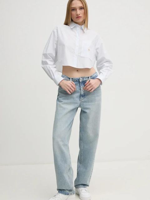 Calvin Klein Jeans koszula bawełniana damska kolor niebieski relaxed z kołnierzykiem klasycznym J20J225078 - zdjęcie produktu nr 2