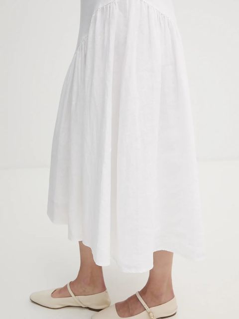 Dkny sukienka lniana kolor biały midi rozkloszowana P5JNCD88