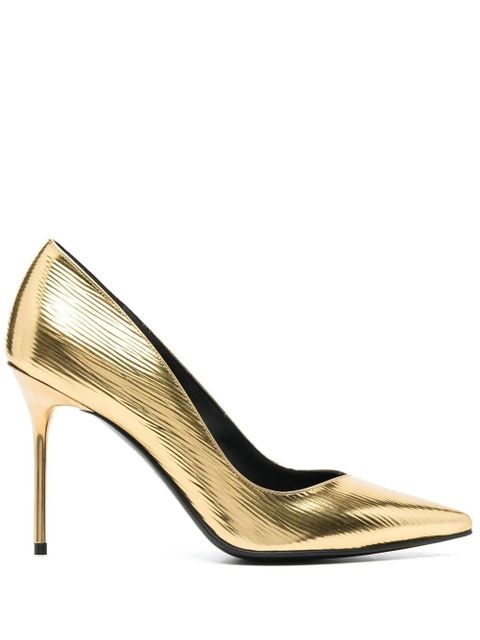Balmain 100mm metallic pointed-toe pumps - Yellow - zdjęcie produktu nr 1