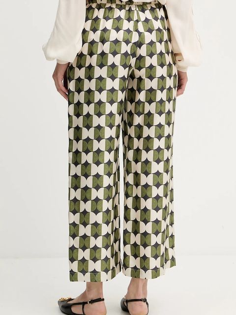 Weekend Max Mara spodnie jedwabne FIBBIA damskie kolor zielony proste high waist 2525136142600