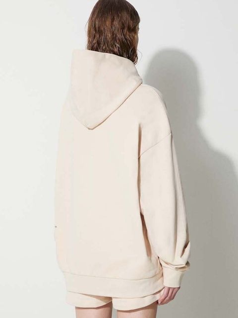 Pangaia bluza bawełniana kolor beżowy z kapturem z nadrukiem