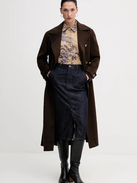 Sisley spódnica jeansowa kolor granatowy midi prosta 447ZL002U