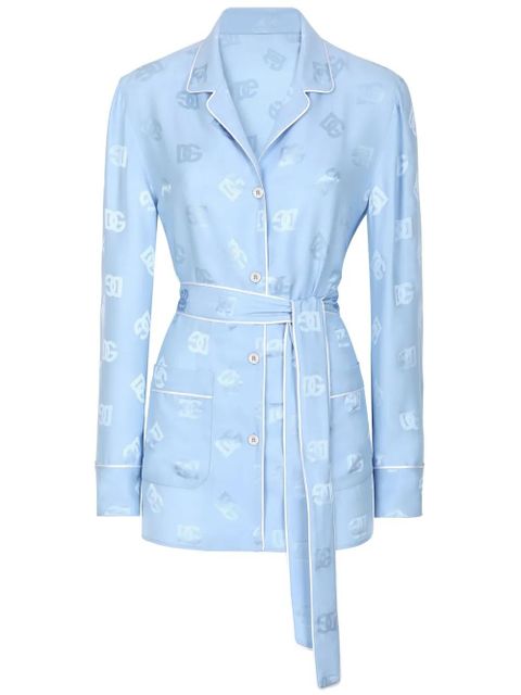 Dolce & Gabbana DNA monogram-jacquard tied-waist shirt - Blue - zdjęcie produktu nr 1