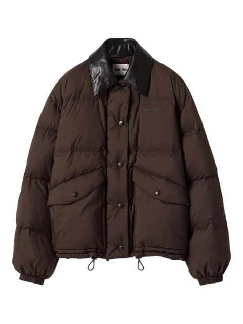 Miu Miu leather-collar puffer jacket - Brown - zdjęcie produktu nr 1