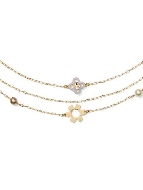Tory Burch triple-strand flower-charm necklace - Gold