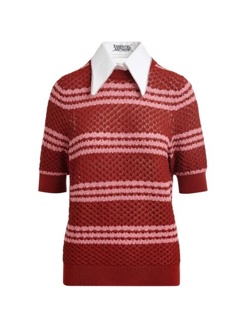 Essentiel Antwerp striped embellished-collar T-shirt - Brown - zdjęcie produktu nr 1